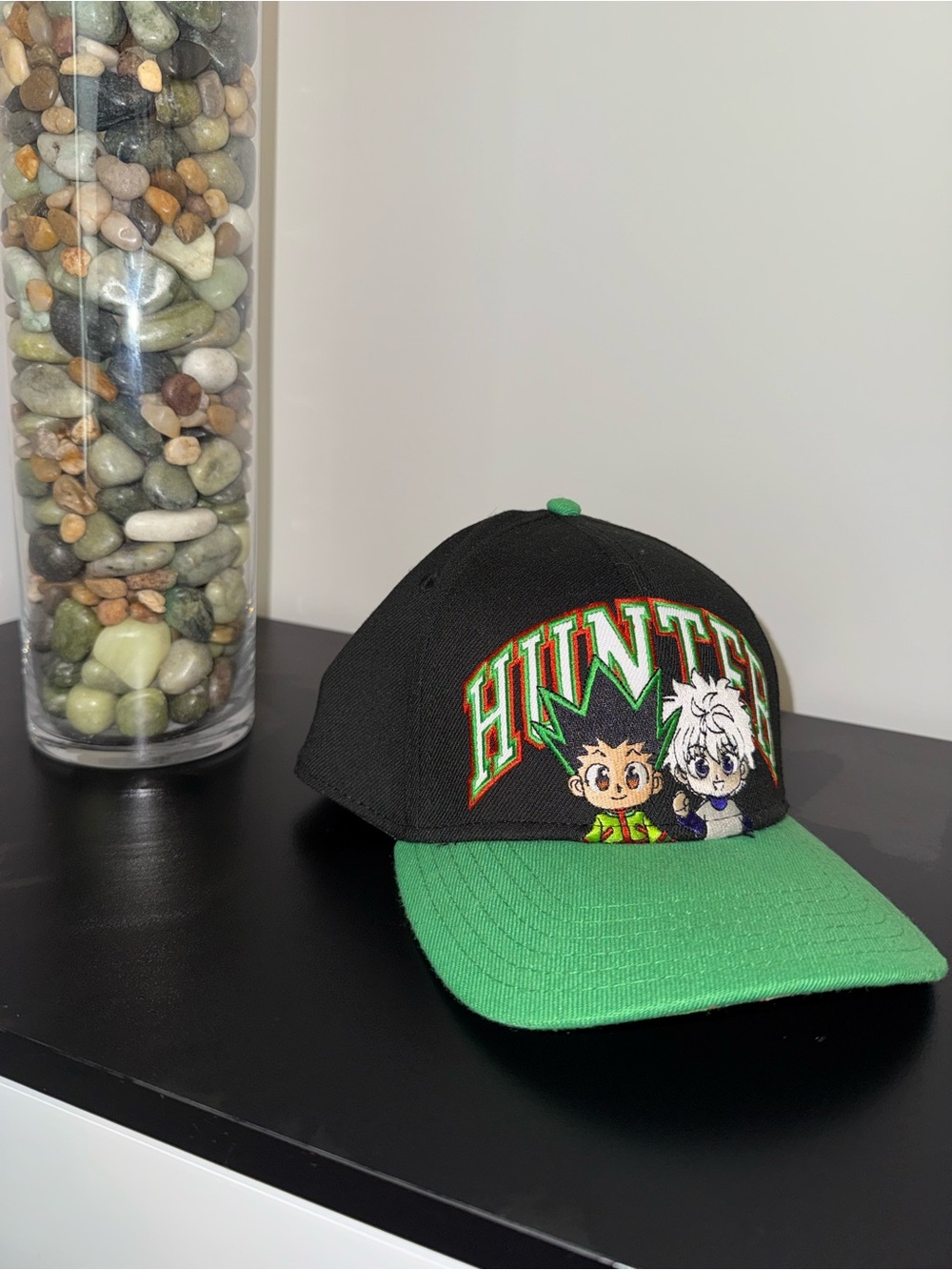 Hunter x Hunter Anime Black and Green Snapback Hat with Cartoon Embroidery